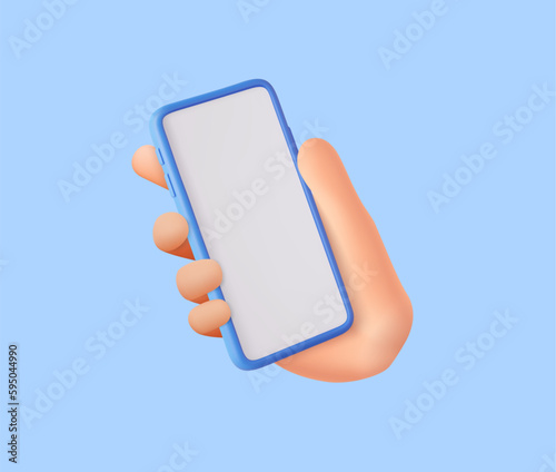 3D Hand holding mobile phone with empty screen