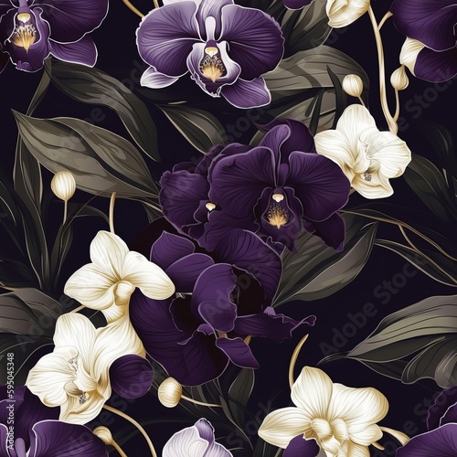 Extravagance foundation organize checking sensible, obliged making orchid makes in a tropical make make organize. Seamless pattern, AI Generated photo