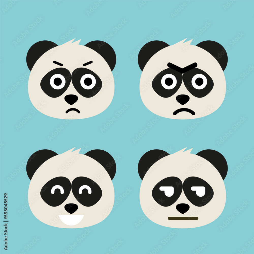 Panda emoji icon set. Emoji Messenger. Safari animal icons. Kawaii panda emoticon smile happy facial expressions. Cartoon animal vector signs. Panda in Kawaii anime comic style. Isolated emoticons.