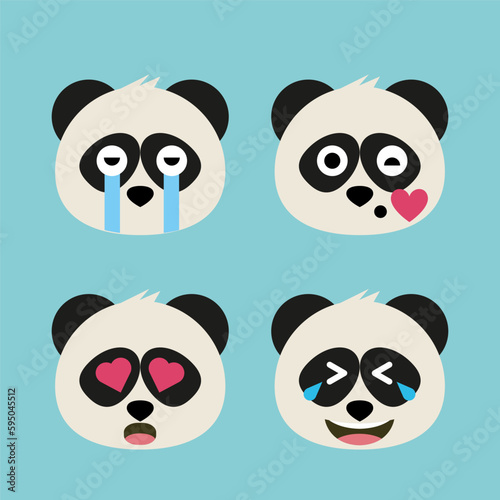 Panda emoji icon set. Emoji Messenger. Safari animal icons. Kawaii panda emoticon smile happy facial expressions. Cartoon animal vector signs. Panda in Kawaii anime comic style. Isolated emoticons.