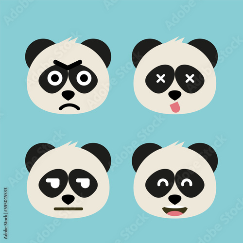 Panda emoji icon set. Emoji Messenger. Safari animal icons. Kawaii panda emoticon smile happy facial expressions. Cartoon animal vector signs. Panda in Kawaii anime comic style. Isolated emoticons.