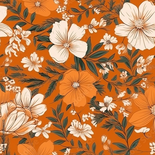 Orange Botanical botanical organize establishment sensible for shape prints. Seamless pattern  AI Generated