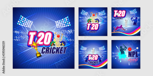 Vector illustration of T20 Cricket Tournament 2023 social media story feed set mockup template