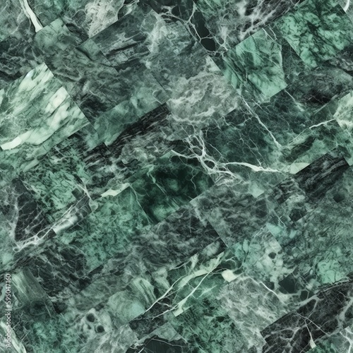 Green marble surface foundation, characteristic breccia marble tile for ceramic dividers and floor. Seamless pattern, AI Generated
