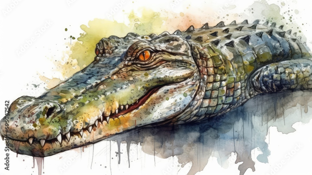 Fototapeta premium 水彩風のワニ：AI作品 