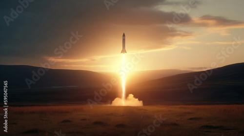 Rocket launch at sunset