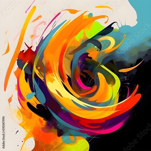 Immerse yourself in a captivating display of abstract art  with vibrant color splashes gracefully dancing upon a white background. Generative AI