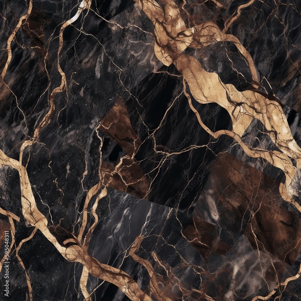 Pitiful marble surface establishment, common marble with brown wavy veins. Seamless pattern, AI Generated