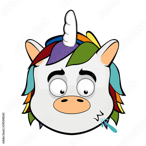 vector illustration face of a unicorn cartoon spitting