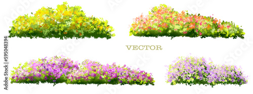 set of flowers, Vector watercolor blooming flower tree side view isolated for landscape and architecture drawing, elements for environment and garden,botanical elements for section in spring
