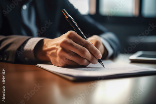 Fototapete Business man signing a contract or agreement in modern office.