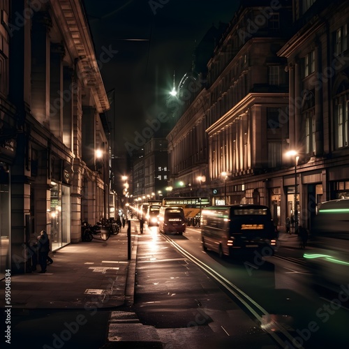 Enter the atmospheric world of a street by night, as traffic lights guide passing cars through the moody surroundings. Feel the captivating ambiance and sense of urban solitude.