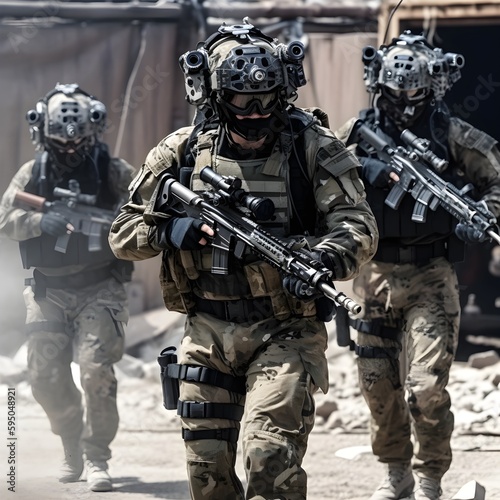 Embrace the strength and resilience of a small group of soldiers, donning camouflage uniforms and armed with unwavering determination. Witness the spirit of valor and dedication.