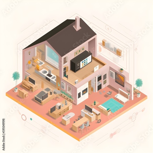 Cartoon illustration of smart home. Witness the seamless integration of technology and everyday life. © PSCL RDL