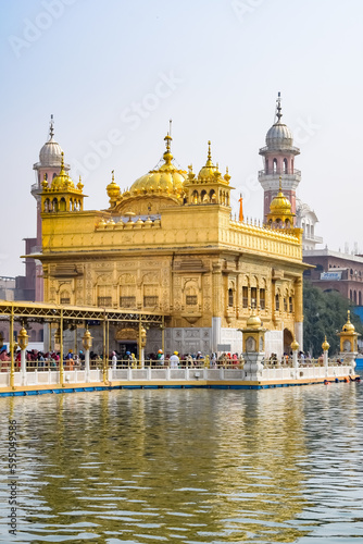 Beautiful view of Golden Temple (Harmandir Sahib) in Amritsar, Punjab, India, Famous indian sikh landmark, Golden Temple, the main sanctuary of Sikhs in Amritsar, India photo