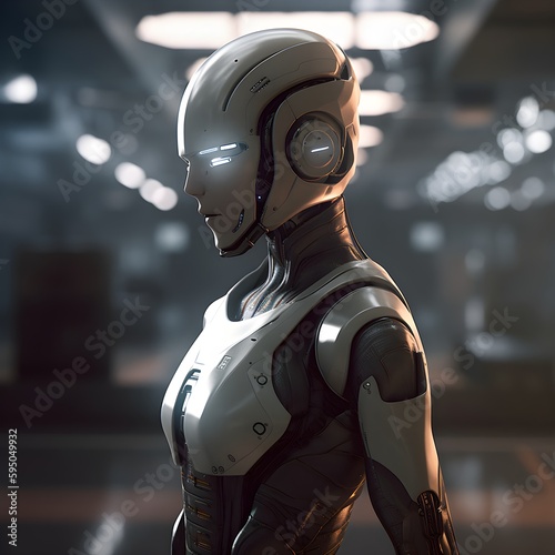 Discover the future with a white humanoid robot equipped with AI technology, revolutionizing the world of robotics. photo