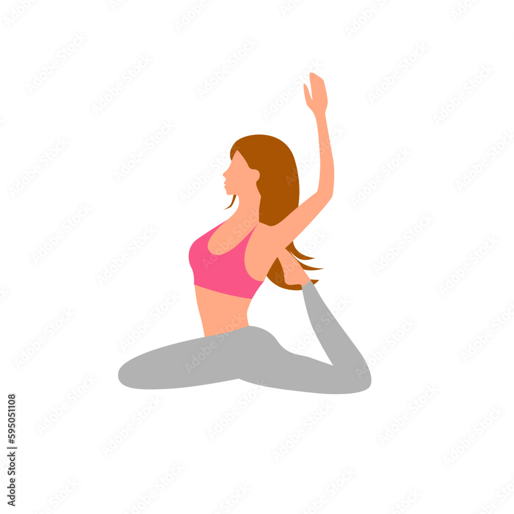 Retro Woman making Yoga Asana Vector Illustration isolated on White