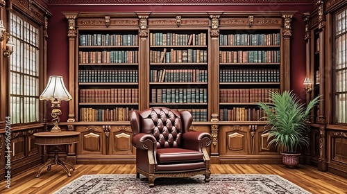 Classical Library Room with a Comfortable Armchair © Jardel Bassi