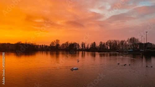 Sunset with reflections near Plattling, Isar, Bavaria, Germany © Martin Erdniss