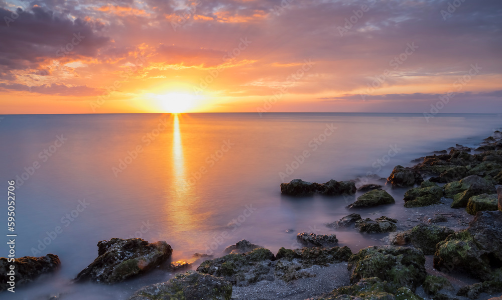 Sunset over the Gulf of Mexico from Caspersen Beach in Venice Florida USA