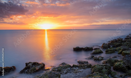 Sunset over the Gulf of Mexico from Caspersen Beach in Venice Florida USA