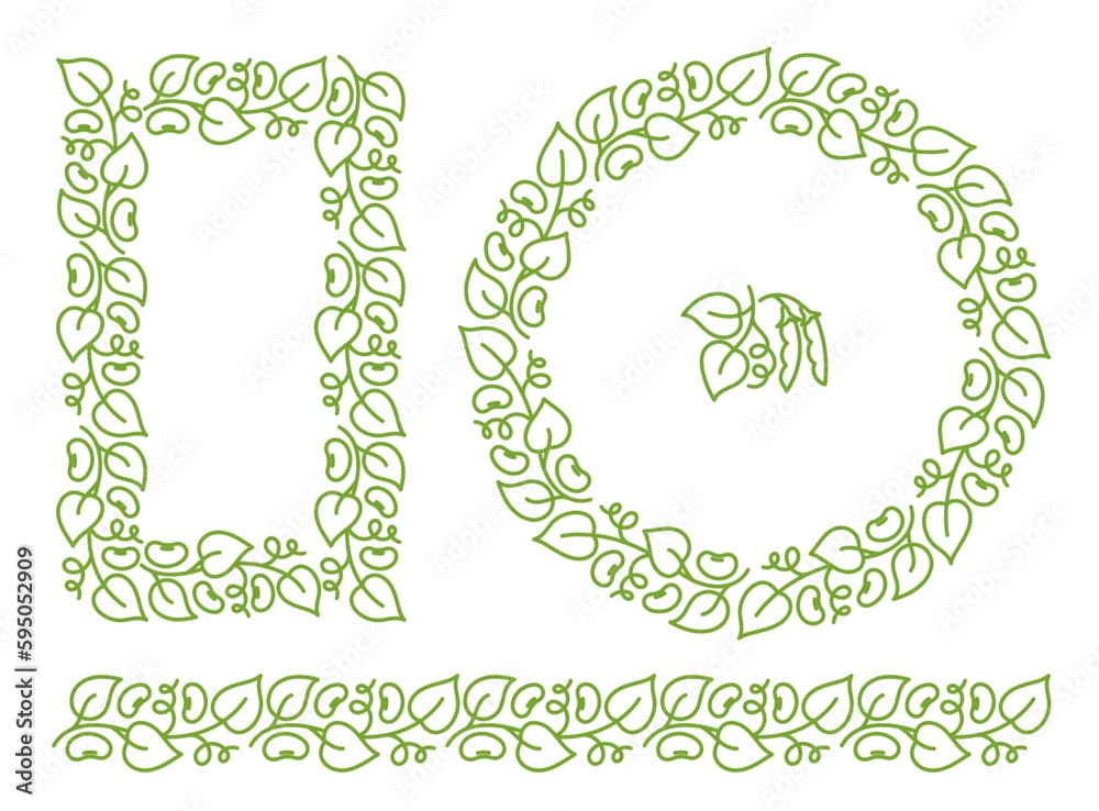 Soy bean plant pattern ornament set. Flourish background design elements. Editable outline stroke. Vector line. Soy bean plant pattern ornament set. Flourish background design elements. Editable outline stroke. Vector line.