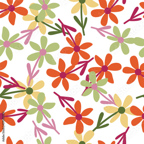 Stylized tropical simple flower seamless pattern. Decorative floral ornament endless background.