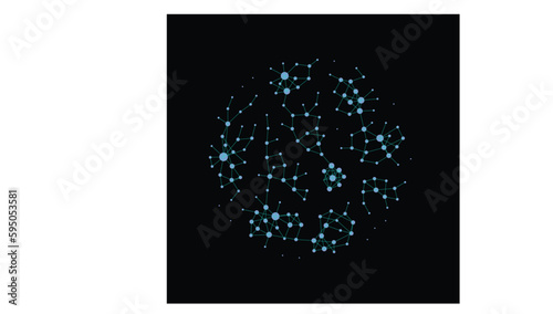Abstract polygonal communication network, technology wireframe, connected lines and dots, light blue globe model background