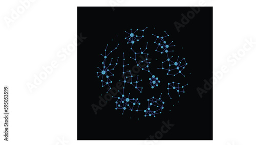 Abstract polygonal communication network, technology wireframe, connected lines and dots, blue lights globe model background