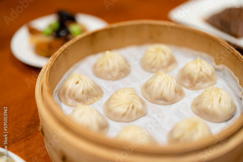 Chinese style steamed xialongbao in restaurant