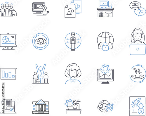 Company staff line icons collection. Collaborative, Dedicated, Hardworking, Committed, Innovative, Efficient, Trusrthy vector and linear illustration. Responsive,Goal-oriented,Diligent outline signs
