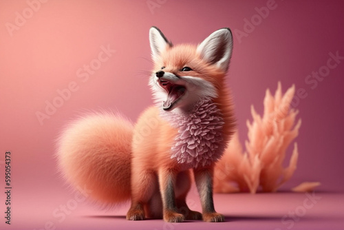 portrait of fox with pink background made with generative ai 