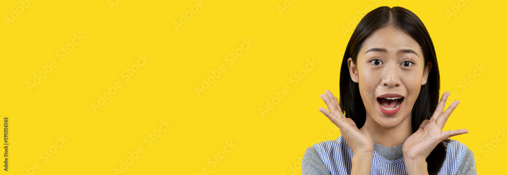 Asian woman acting shocked or surprised isolated on a white background ...
