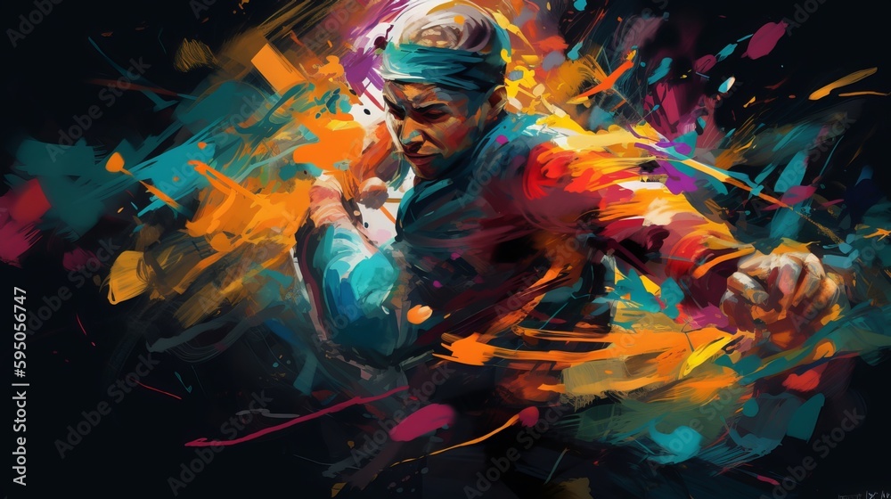Dynamic Jiu Jitsu Fighter in Action with Vibrant Colors Dynamic Jiu Jitsu Fighter in Action with Vibrant Colors