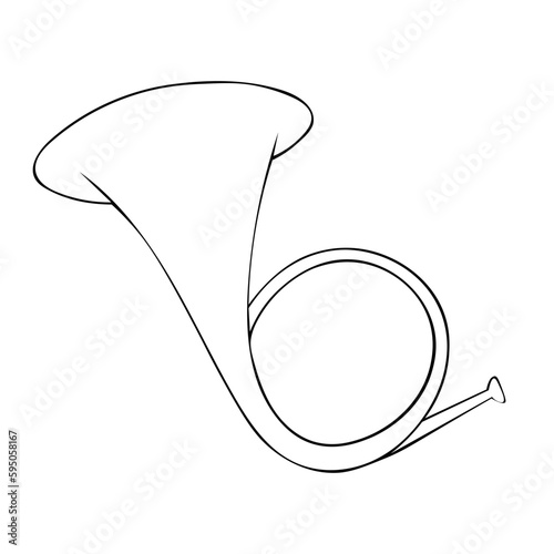 Vector illustration of a french horn in cartoon style isolated on white background