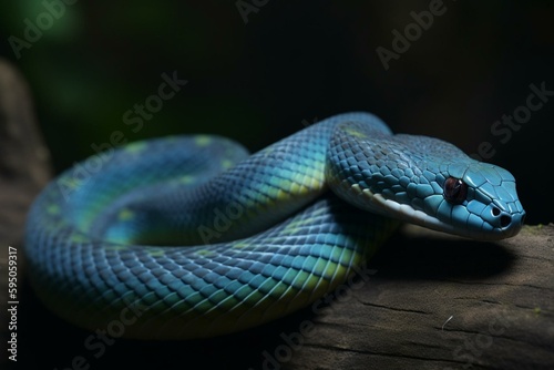 blue insularis or also called Trimeresurus insularis is a beautiful blue snake native. Generative AI