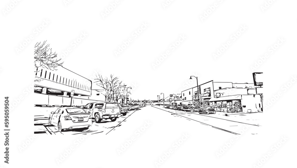 Building view with landmark of Rapid is the city in South Dakota. Hand drawn sketch illustration in vector. Building view with landmark of Rapid is the city in South Dakota. Hand drawn sketch illustration in vector.