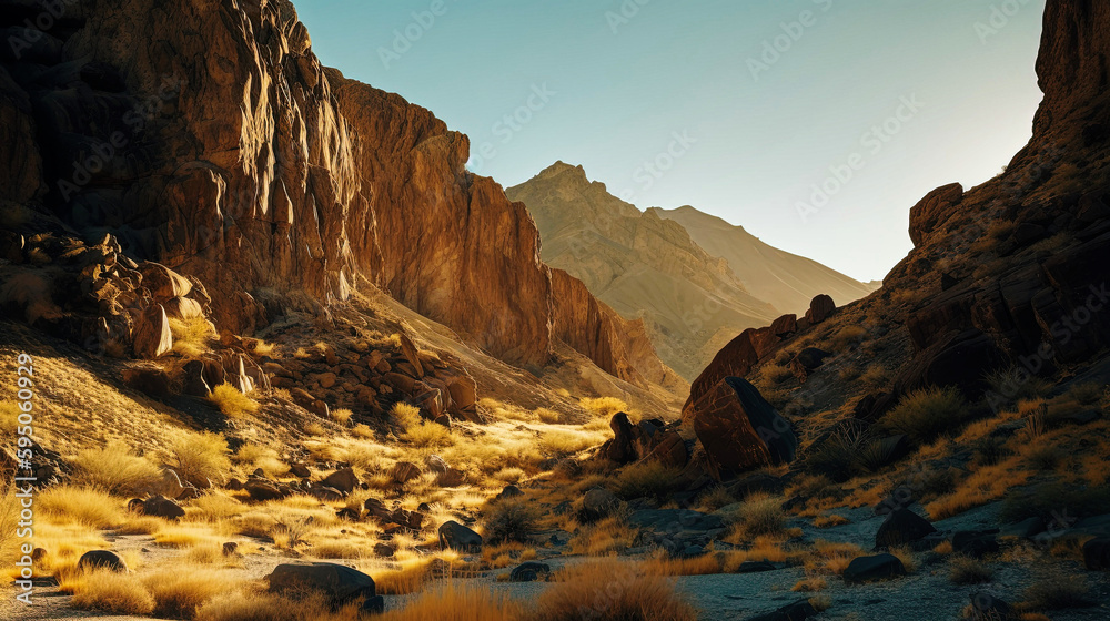 A Landscape of a Desert Canyon with Towering Rock Formations - generative AI