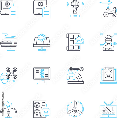 Aerial vehicles linear icons set. Drs, Helicopters, Balloons, Blimps, Planes, Paragliders, Zeppelins line vector and concept signs. Gyroplanes,Ultralights,Autogyros outline illustrations © Nina