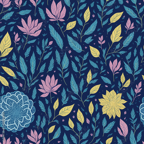 seamless pattern with leaves and flowers tile  earth day
