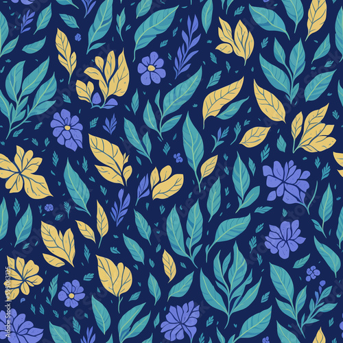 Wallpaper Mural seamless pattern with leaves and flowers tile, earth day Torontodigital.ca