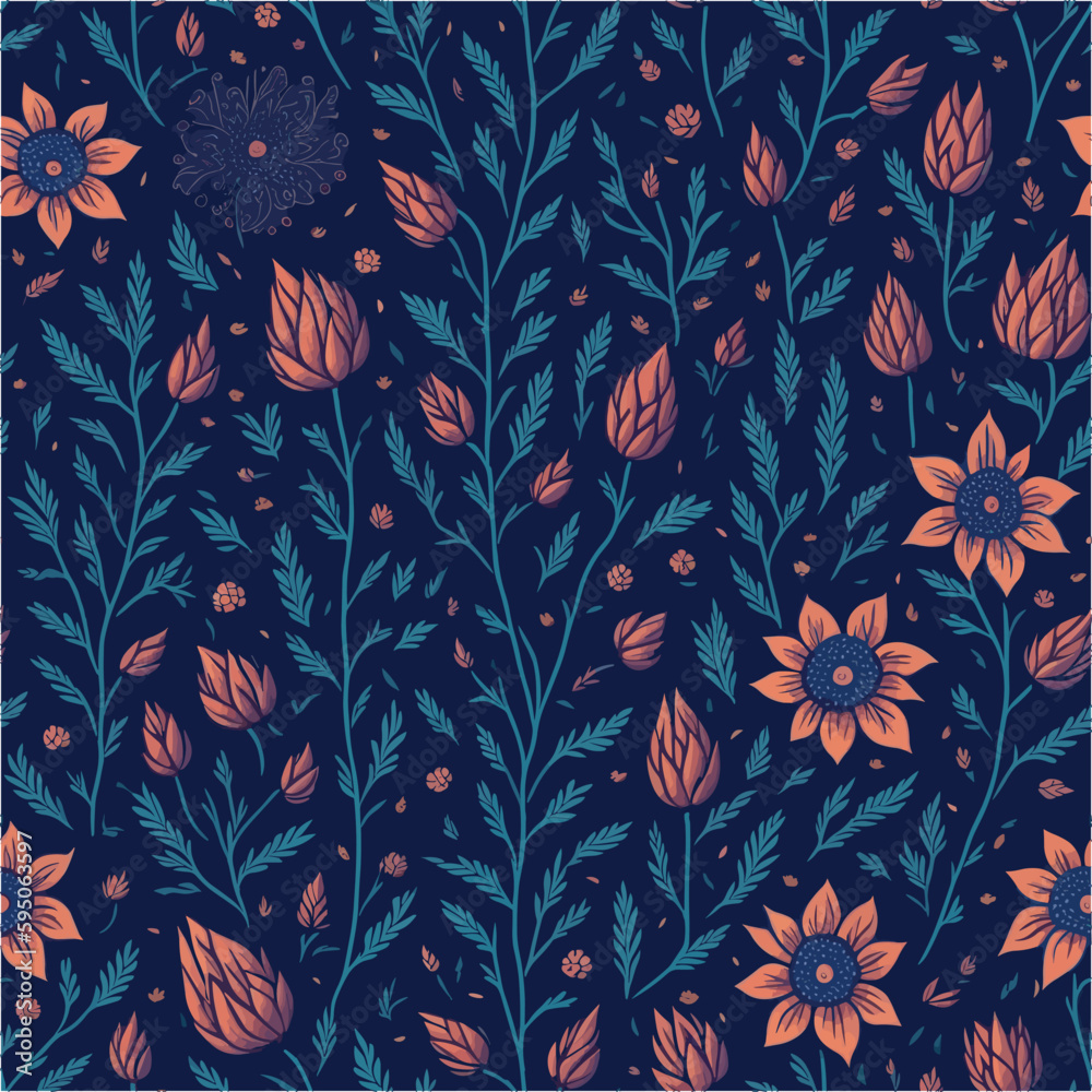 seamless pattern with leaves and flowers tile, earth day