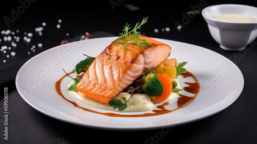 Ready Dish of Salmon with Vegetables and Sauce