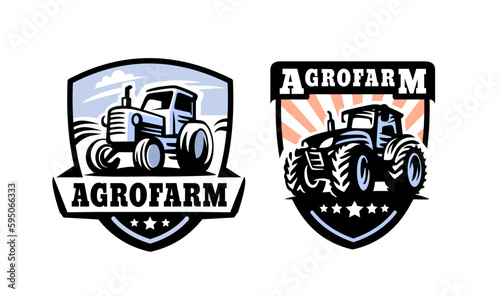 Tractor logo illustration. Emblem sign design.