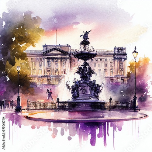 Fototapeta Buckingham Palace in watercolor style by Generative AI