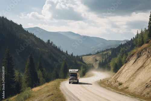 the truck rides on a beautiful mountain road. cargo delivery. AI Generated © Viacheslav