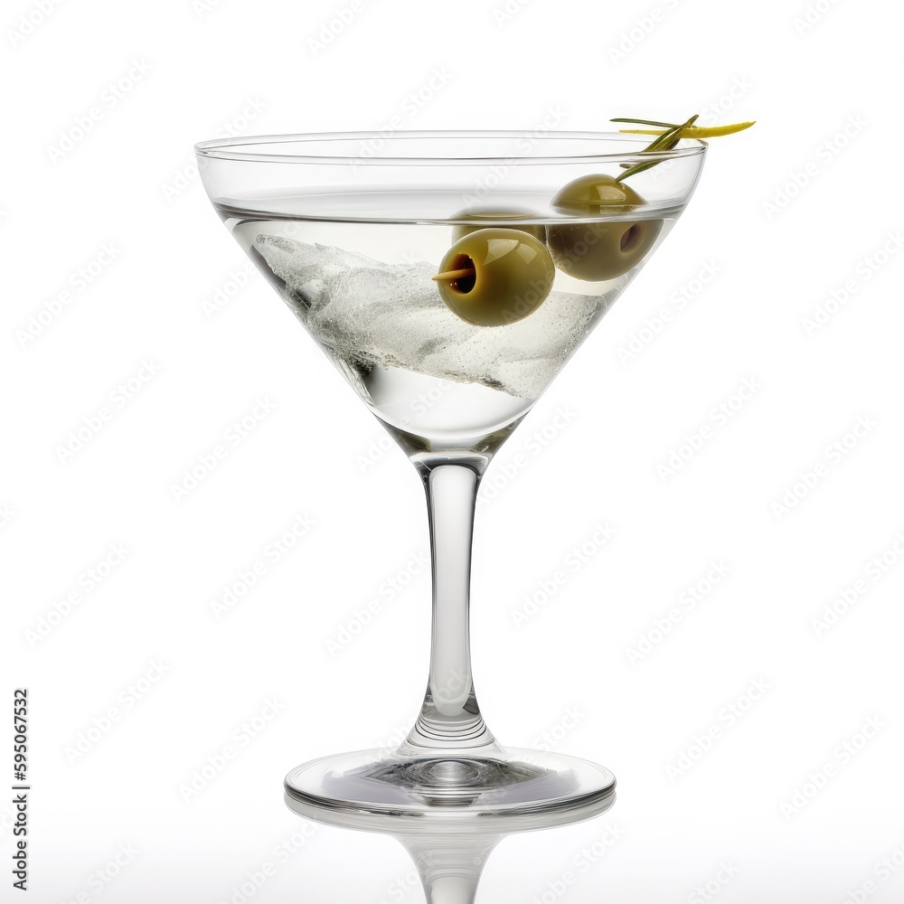 Dry Martini cocktail Isolated on White. Generative AI Dry Martini cocktail Isolated on White. Generative AI