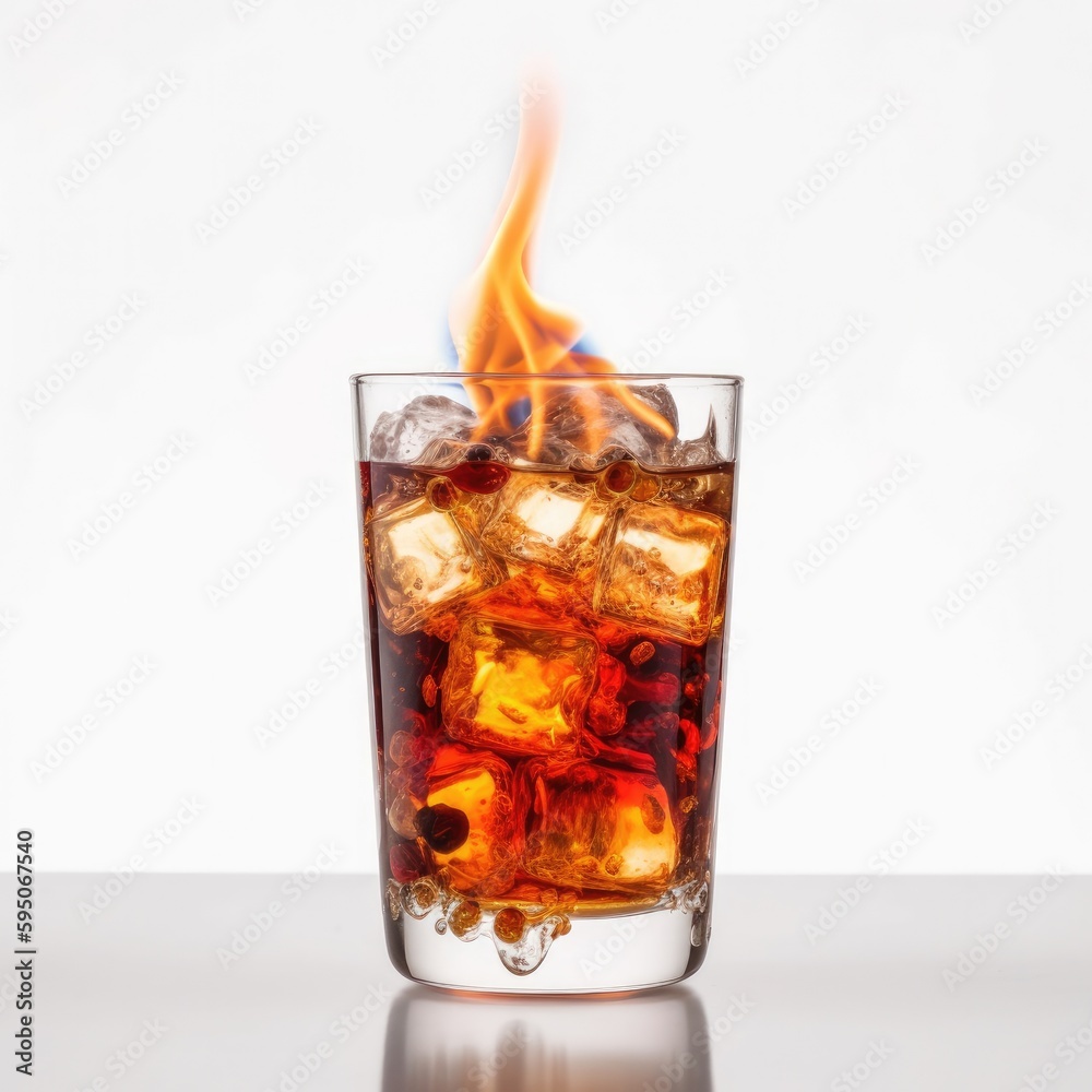 Flaming Dr. Pepper cocktail Isolated on White. Generative AI Flaming Dr. Pepper cocktail Isolated on White. Generative AI