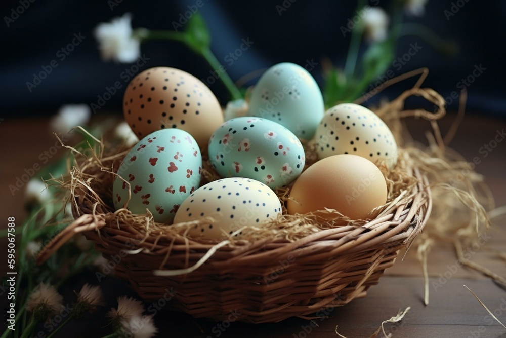 eggs in a basket,easter eggs in a basket, Easter Greetings. Generative AI