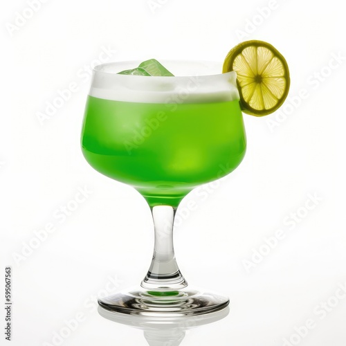 Midori Sour cocktail Isolated on White. Generative AI photo